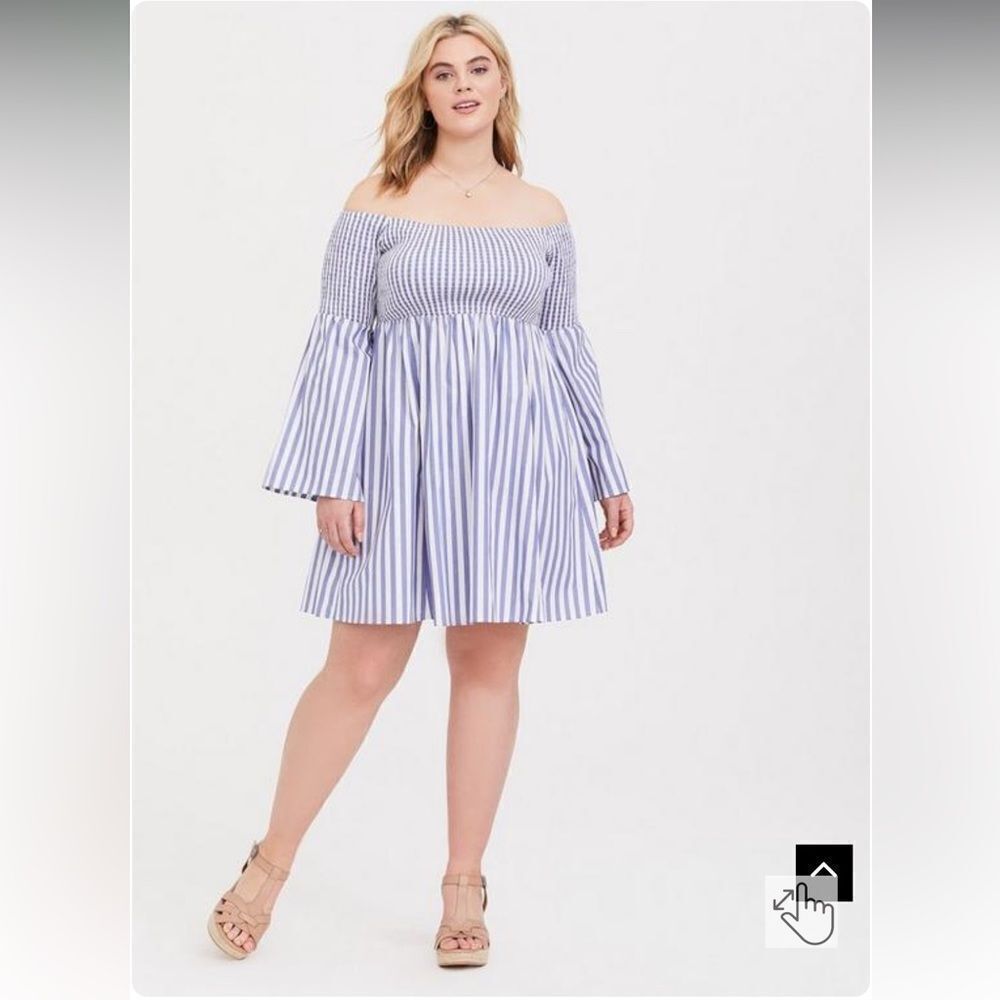 Blue Stripe Smocked Skater Dress torrid size 2